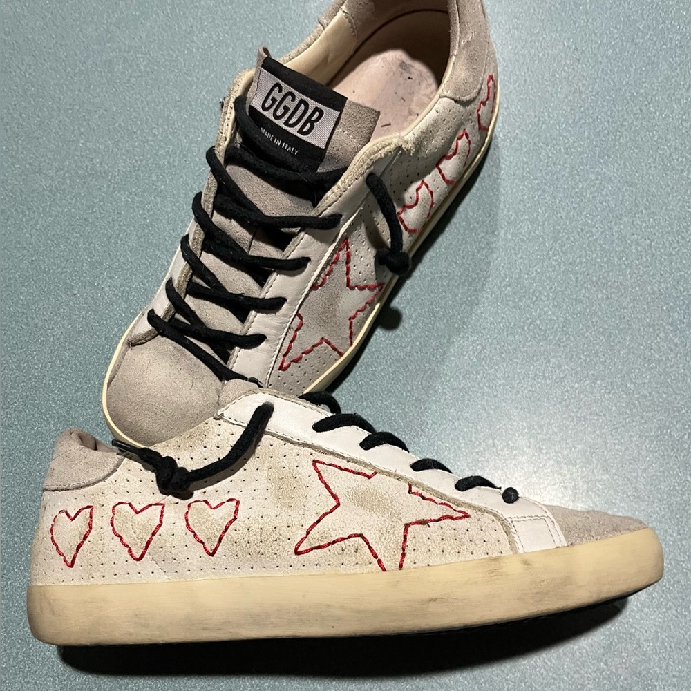 Golden Goose White and Red Star Sneakers